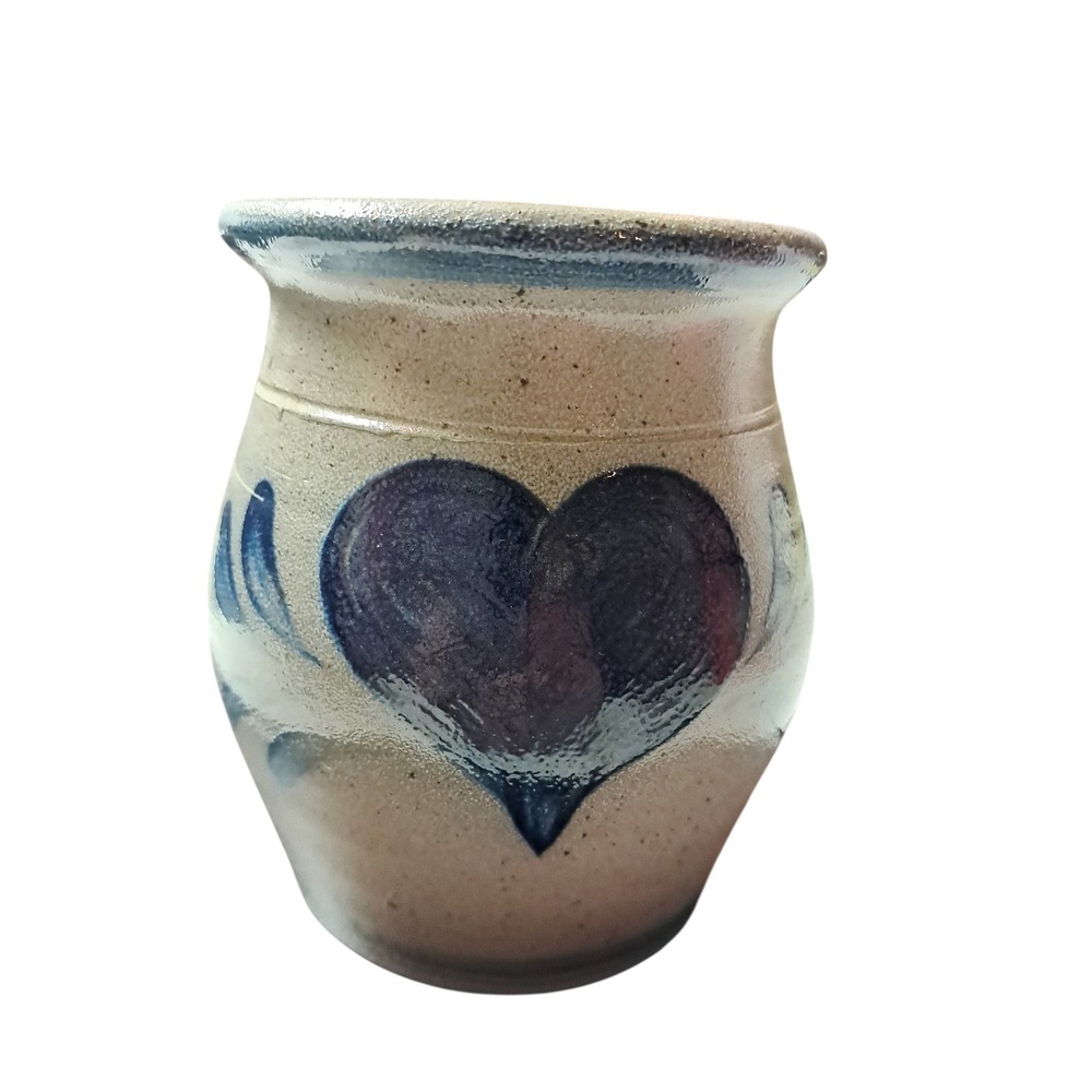 Rowe Pottery Stamped 1992,‎ Small Salt Glaze Crock With Heart